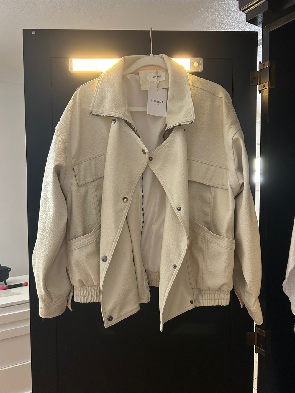 Luminei Cream Textured Zip-Front Jacket